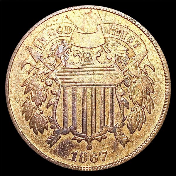 1867 Two Cent Piece ABOUT UNCIRCULATED