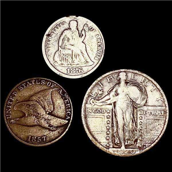 (3) Misc Coins (1857, 1876, 1920) NICELY CIRCULAT