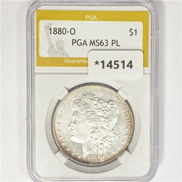 1880-O Morgan Silver Dollar PGA MS63 PL