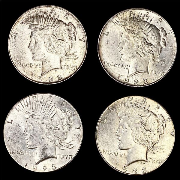 (4) Peace Silver Dollars (1923-S, (3) 1923-D) UNC