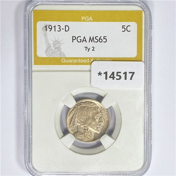 1913-D Buffalo Nickel PGA MS65 Ty 2