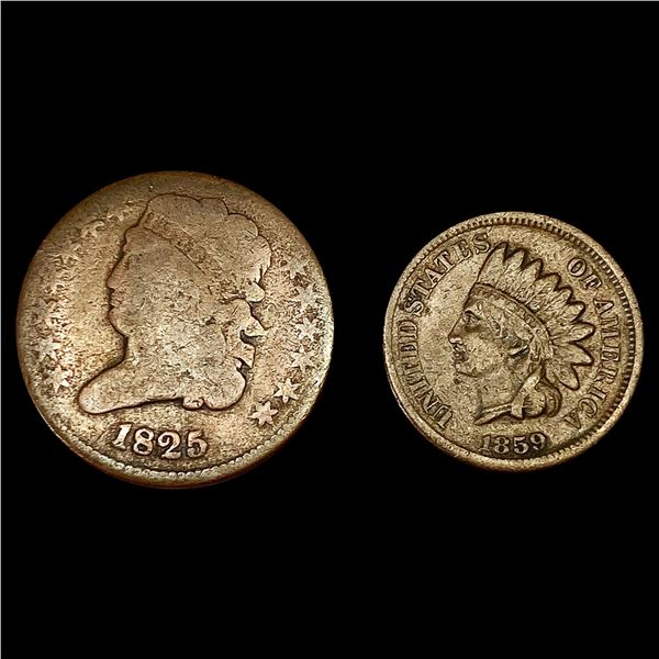 (2) Misc Cents (1825, 1859) NICELY CIRCULATED