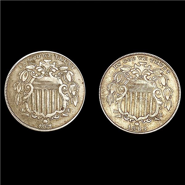 (2) Shield Nickels (1867, 1883) NICELY CIRCULATED