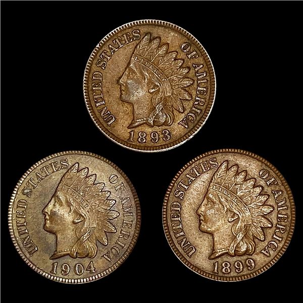 (3) Indian Head Cents (1983, 1899, 1904) NEARLY U