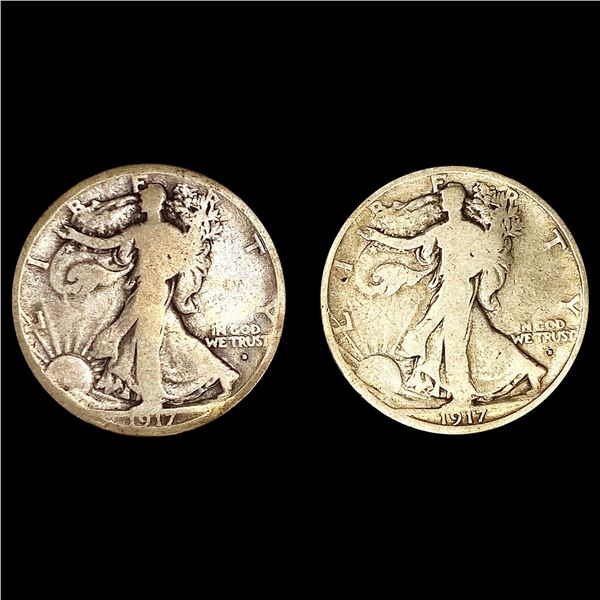 (2) 1917-D Walking Half Dollars NICELY CIRCULATED