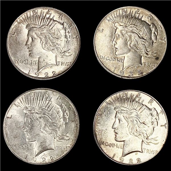 (4) Peace Silver Dollars ((3) 1922-D, 1935-S) UNC