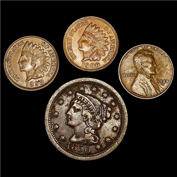 (4) Misc Cents (1850, 1898, 1900, 1924-D) NICELY