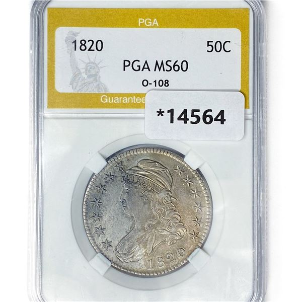1820 Capped Bust Half Dollar PGA MS60 O-108