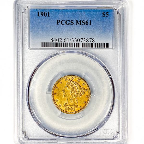 1901 $5 Gold Half Eagle PCGS MS61