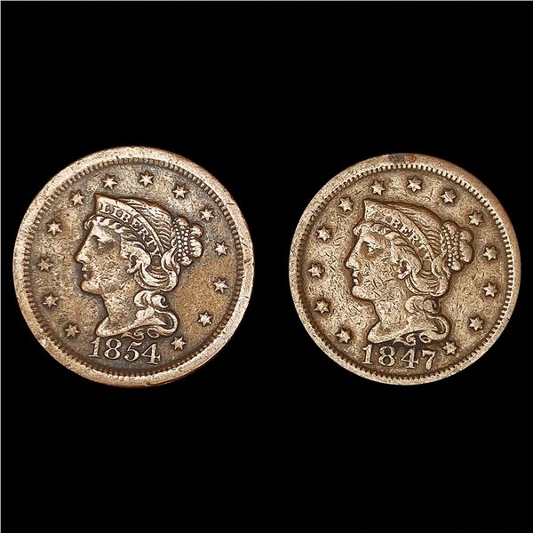 (2) Large Cents (1847, 1854) NICELY CIRCULATED