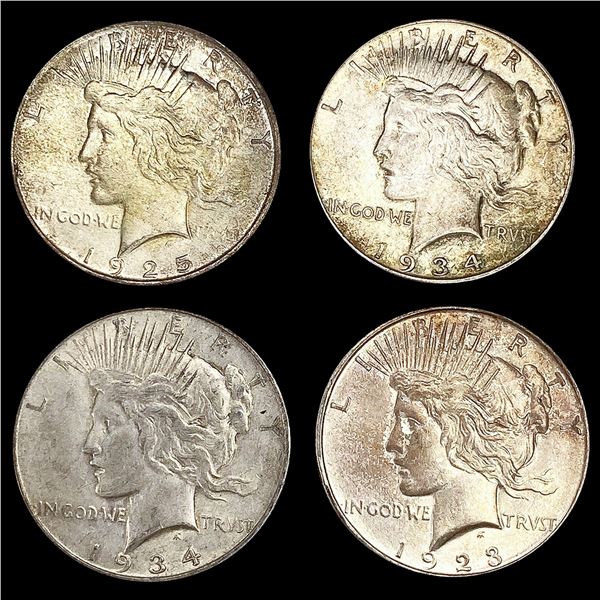 (4) Peace Silver Dollars (1923-D, 1925, (2) 1934-