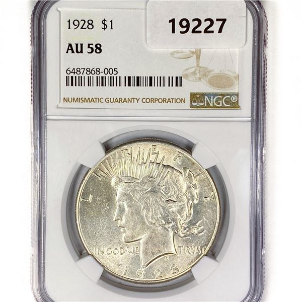 1928 Silver Peace Dollar NGC AU58