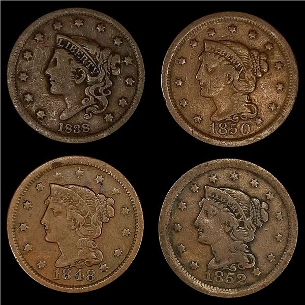 (4) Large Cents (1838, 1848, 1850, 1852) NICELY C