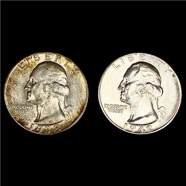 (2) Wash. Quarters (1938, 1942-D) UNCIRCULATED