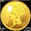 Image 1 : 1881 $3 Gold Piece CHOICE BU PL