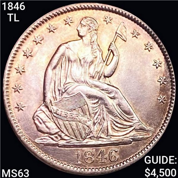 1846 TL DT Seated Liberty Half Dollar CHOICE BU