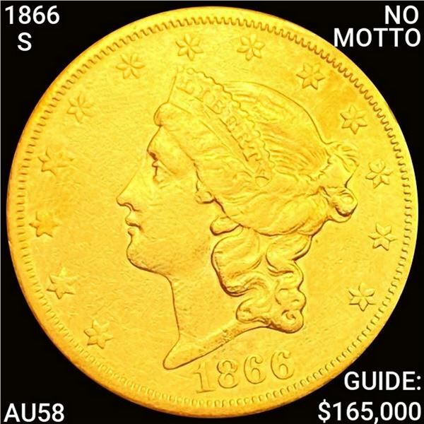 1866-S NO MOTTO $20 Gold Double Eagle CHOICE AU