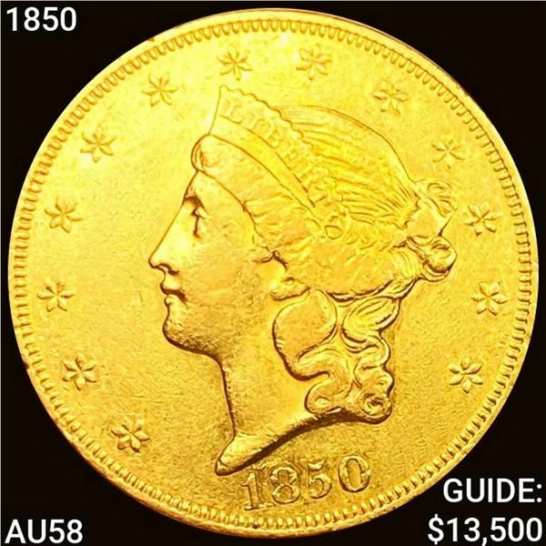 1850 $20 Gold Double Eagle CHOICE AU