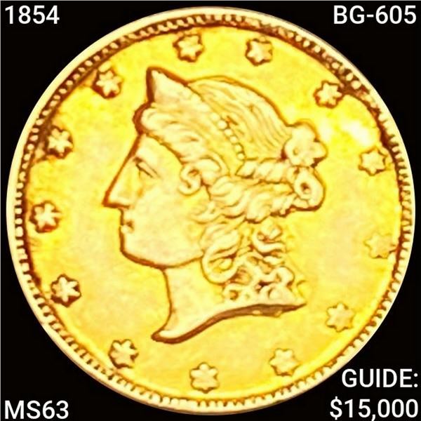 1854 California Gold Dollar BG-605 CHOICE BU