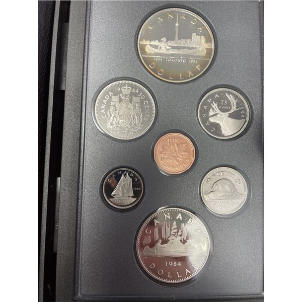 1984 Canadian Proof Set in Case , Double Struck Coin Set , Silver Dollar