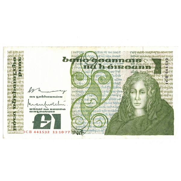 Ireland currency One Irish Pound banknote, C eltic Queen