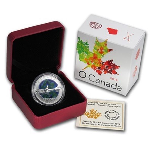 2014 $10 Fine Silver Coin, O Canada The Northern Lights