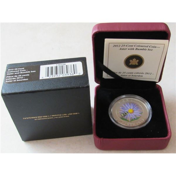 2012 25 Cent Coloured Coin Aster and Bumble Bee in Case