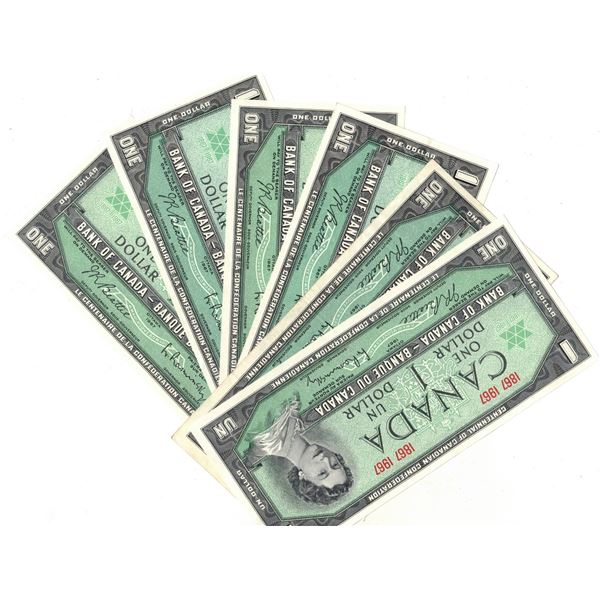 SIX 1967 One Dollar Bills, No serial Numbers