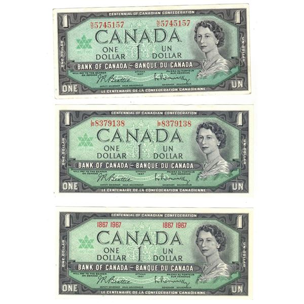 THREE 1967 One Dollar Bills