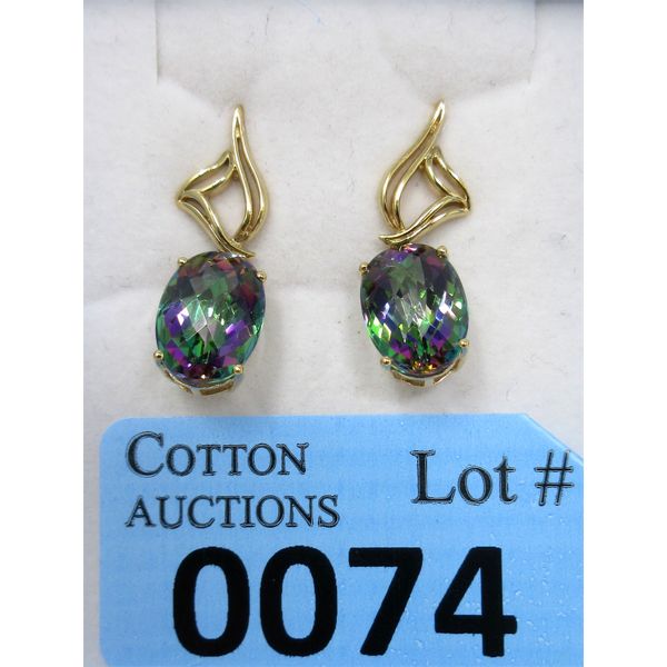 Pair of 14 KT Gold 17 CTW Mystic Topaz Earrings