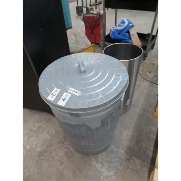 Metal Lidded Trash Can and S/S Can