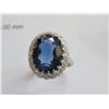 Image 2 : 14K WG Synthetic Sapphire and Diamond Ring w/One Oval Mixed Cut