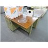 Image 1 : Mahogany Top Vintage Wood Brass Accent 2 Pc. Metal Desk