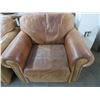 Image 3 : Brown Saddle Leather Sofa w/Matching Armchair