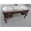 Image 3 : Carved Mahogany Leather Inlay Clawfoot Executive Desk
