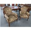 Image 1 : 2-Carved Oak Trim Geographical Map Motif Cushion Armchairs - 2 X $