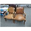 Image 3 : 2-Brown Leathr Button Tufted Armchairs - 2 X $