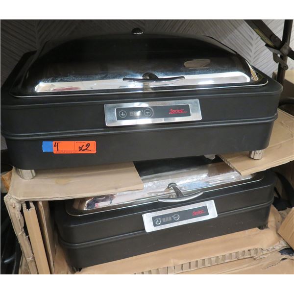 Qty 2 Spring USA HC380-CT Hot/Cold  8-Quart Rectangular Chafers w/ Glass Top (retail $2514 each)