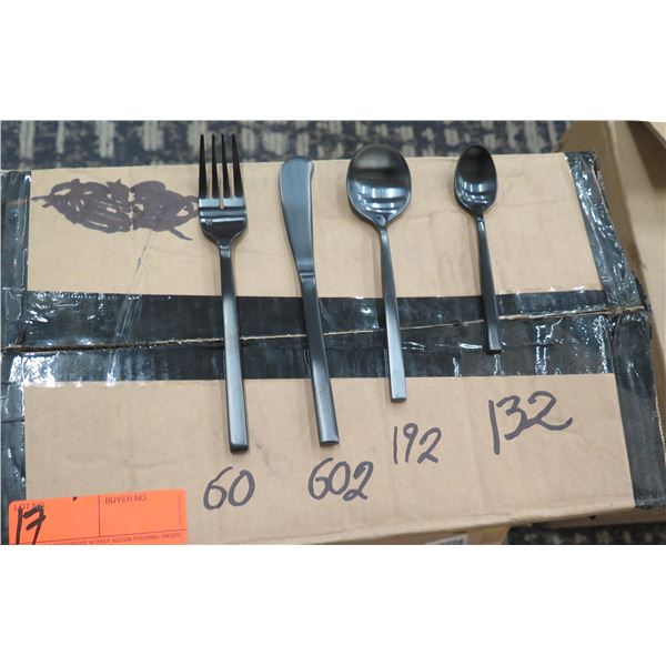 Titan PVD Arezzo Brushed Black Flatware: 60 Forks, 602 Knives, 132 Teaspoons & 132 Soup Spoons