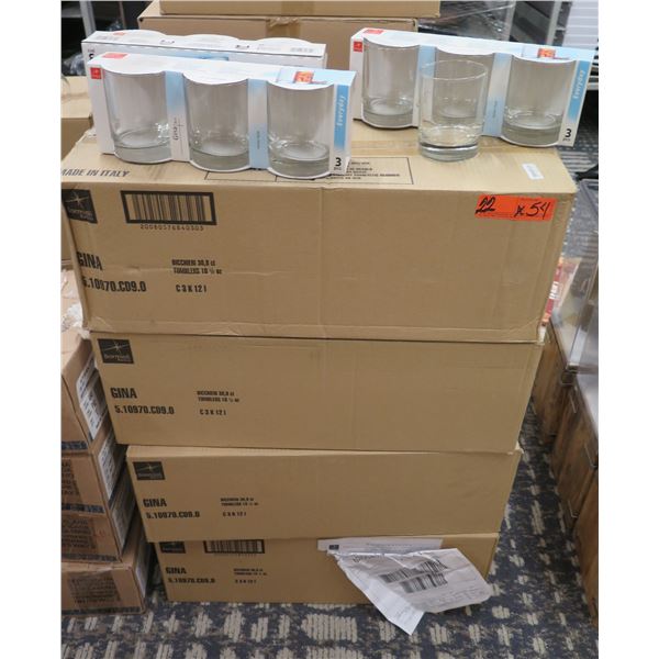 Qty 54 Bormioli Rocco Gina Tumblers 10.5 oz, 4"H, New in Box ($270 total retail)