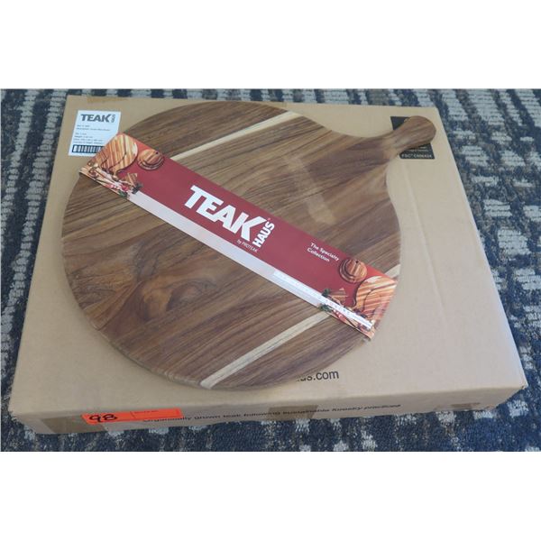 Qty 4 Teak Haus 909 Small Atlas Pizza Serving Boards 14" Dia, New in Box ($36 retail each)