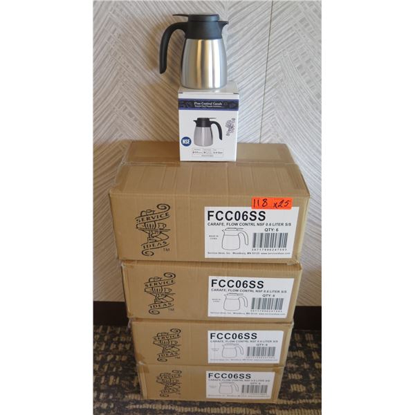 Qty 25 Service Ideas FCC06SS Flow Control Carafes 6.5"H New in Box ($1800 total retail)