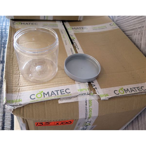 Qty 100 Comatec TWP500 Flacon Twist Bodega Jars w/ Lids 6.5"H New in Box