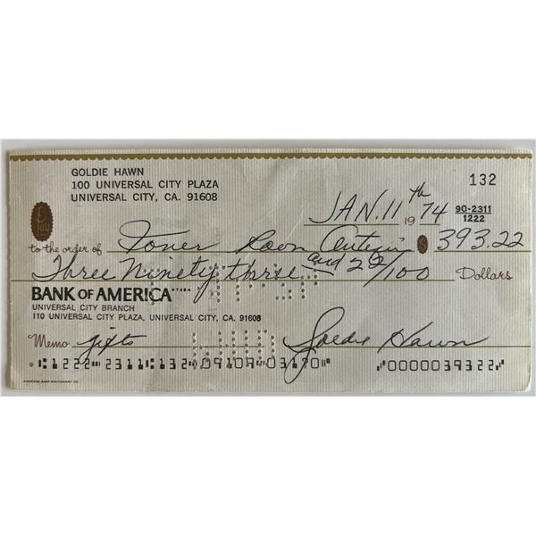 Goldie Hawn signed check. GFA authenticated.