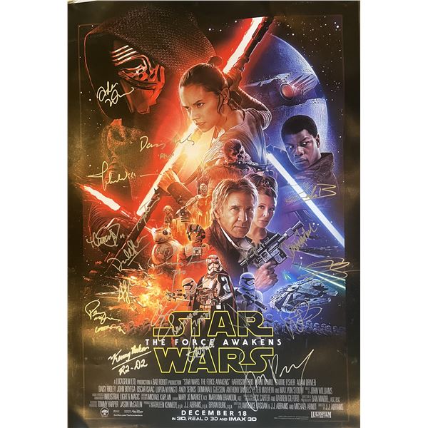 Star Wars The Force Awakens cast signed movie poster