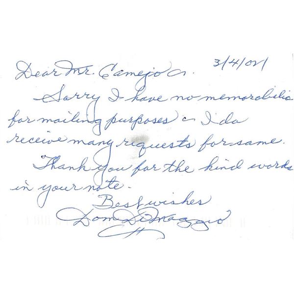 Dom DiMaggio signed note