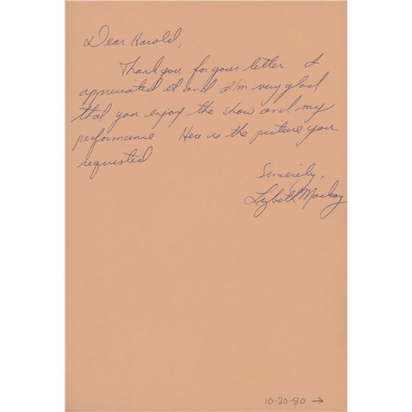 Lizbeth Mackay signed handwritten letter
