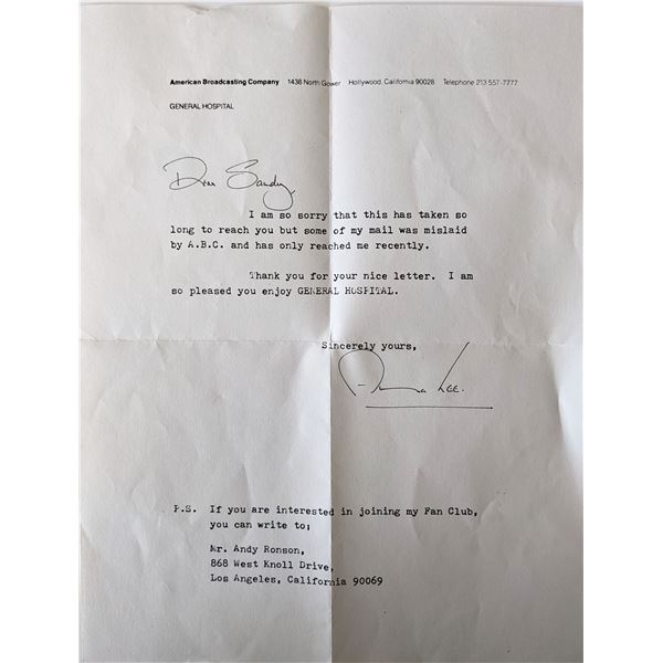 Anna Lee Signed Letter