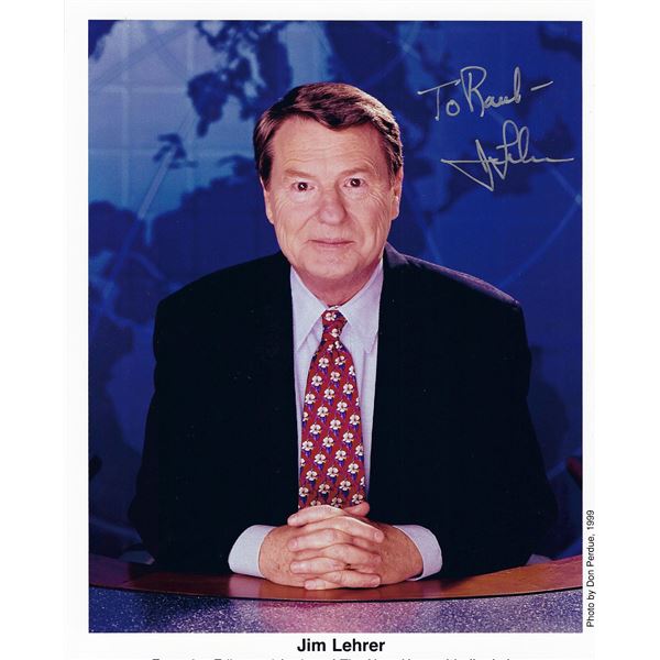 PBS announcer Jim Lehrer signed photo