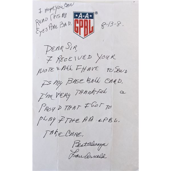 Louise Veronica Arnold signed note